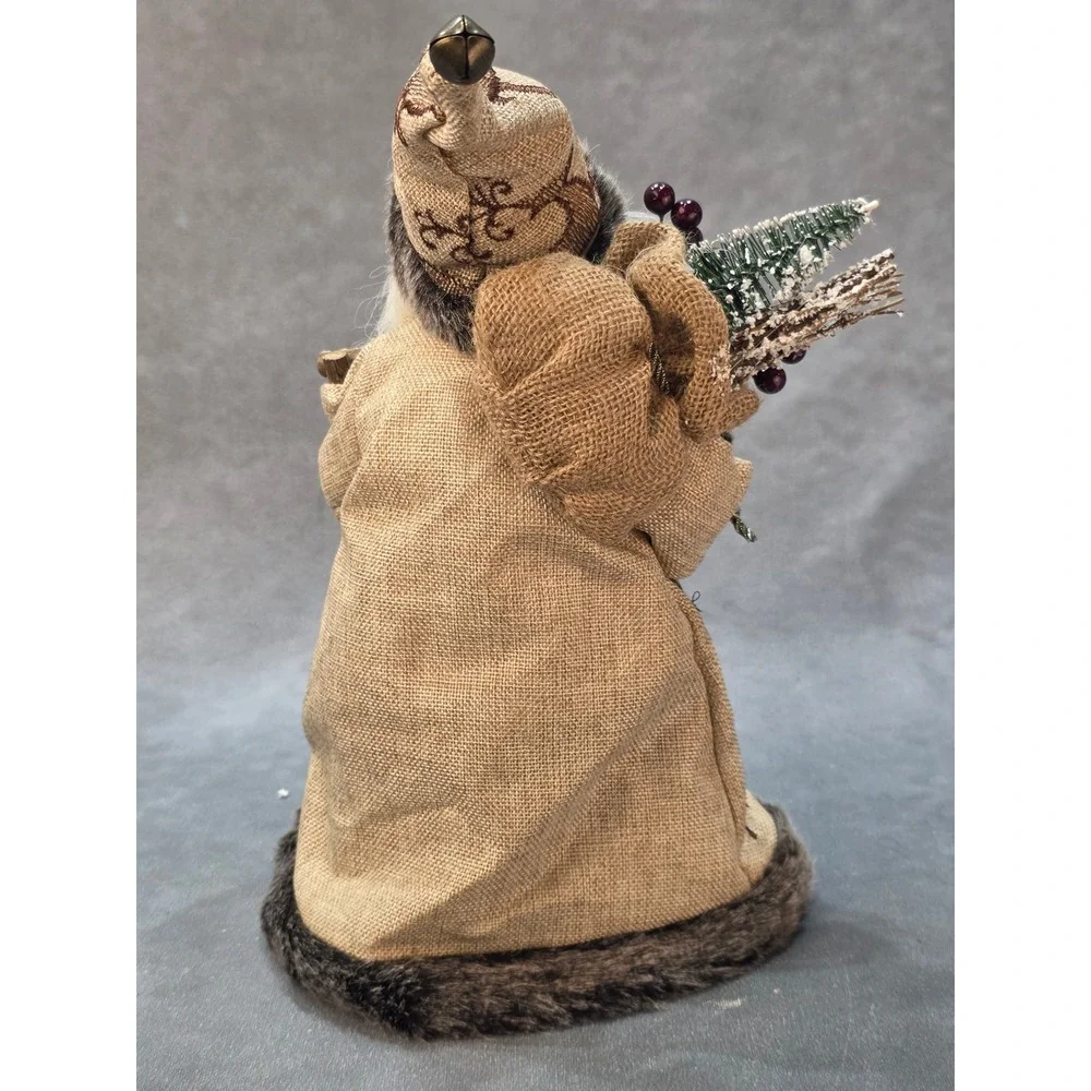 Rustic Santa Claus Christmas Tree Topper Burlap Faux Fur Woodland Reindeer 12in